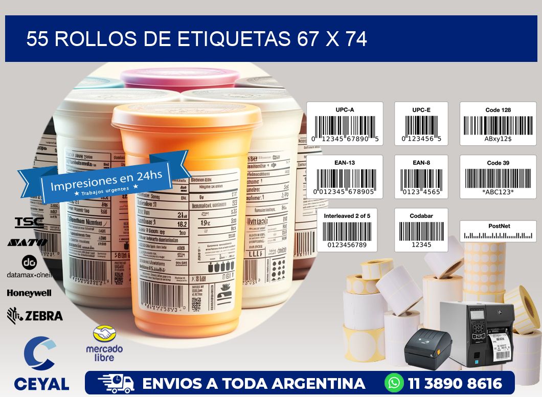 55 ROLLOS DE ETIQUETAS 67 x 74