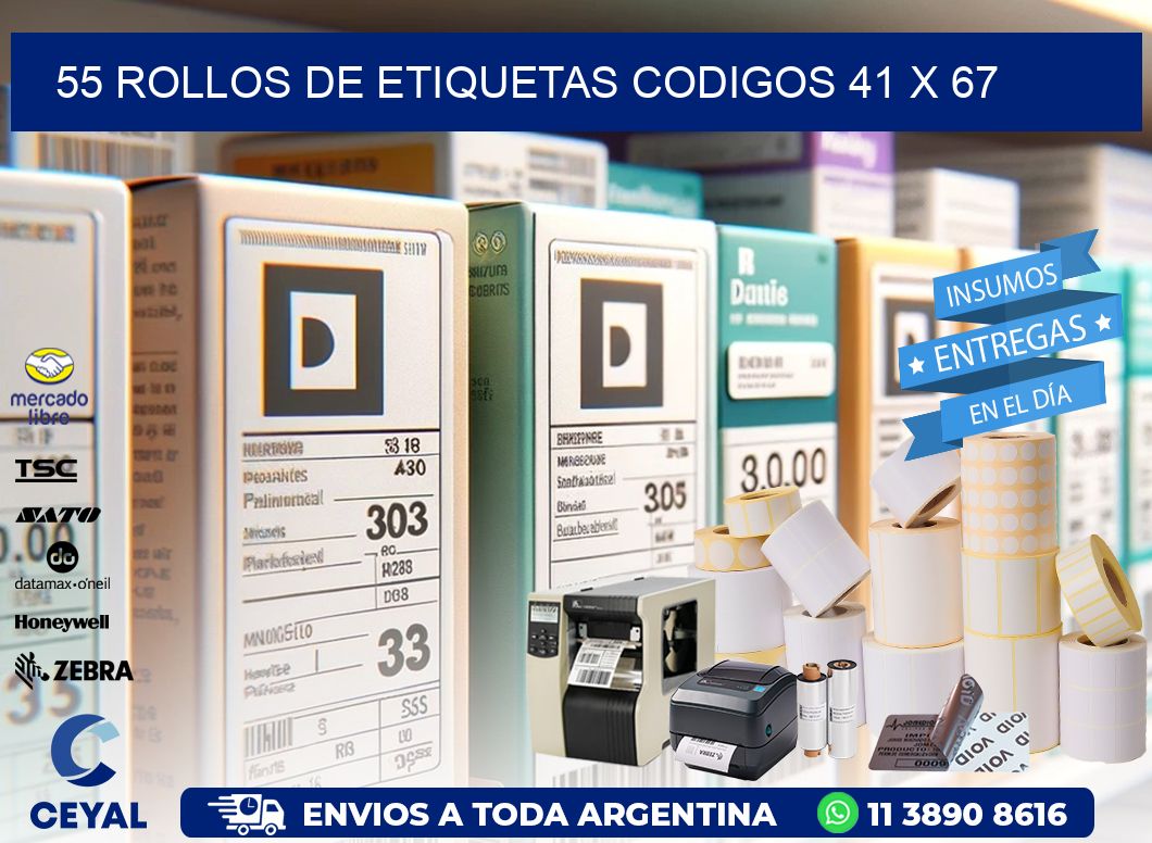 55 ROLLOS DE ETIQUETAS CODIGOS 41 x 67