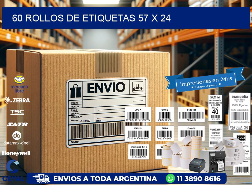 60 ROLLOS DE ETIQUETAS 57 x 24