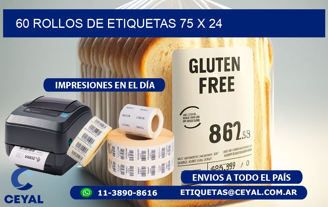 60 ROLLOS DE ETIQUETAS 75 x 24