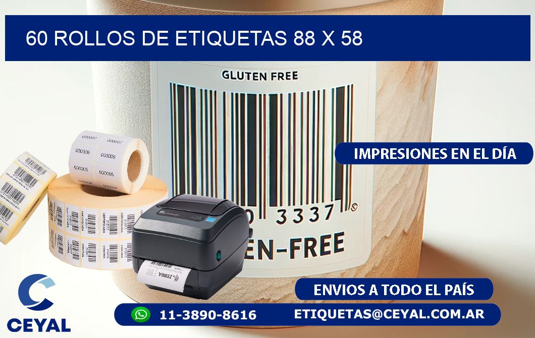 60 ROLLOS DE ETIQUETAS 88 x 58