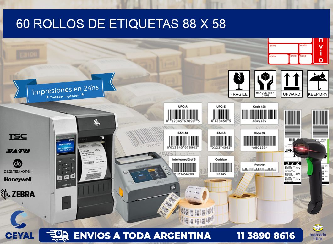 60 ROLLOS DE ETIQUETAS 88 x 58