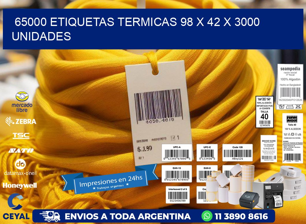 65000 ETIQUETAS TERMICAS 98 x 42 X 3000 UNIDADES