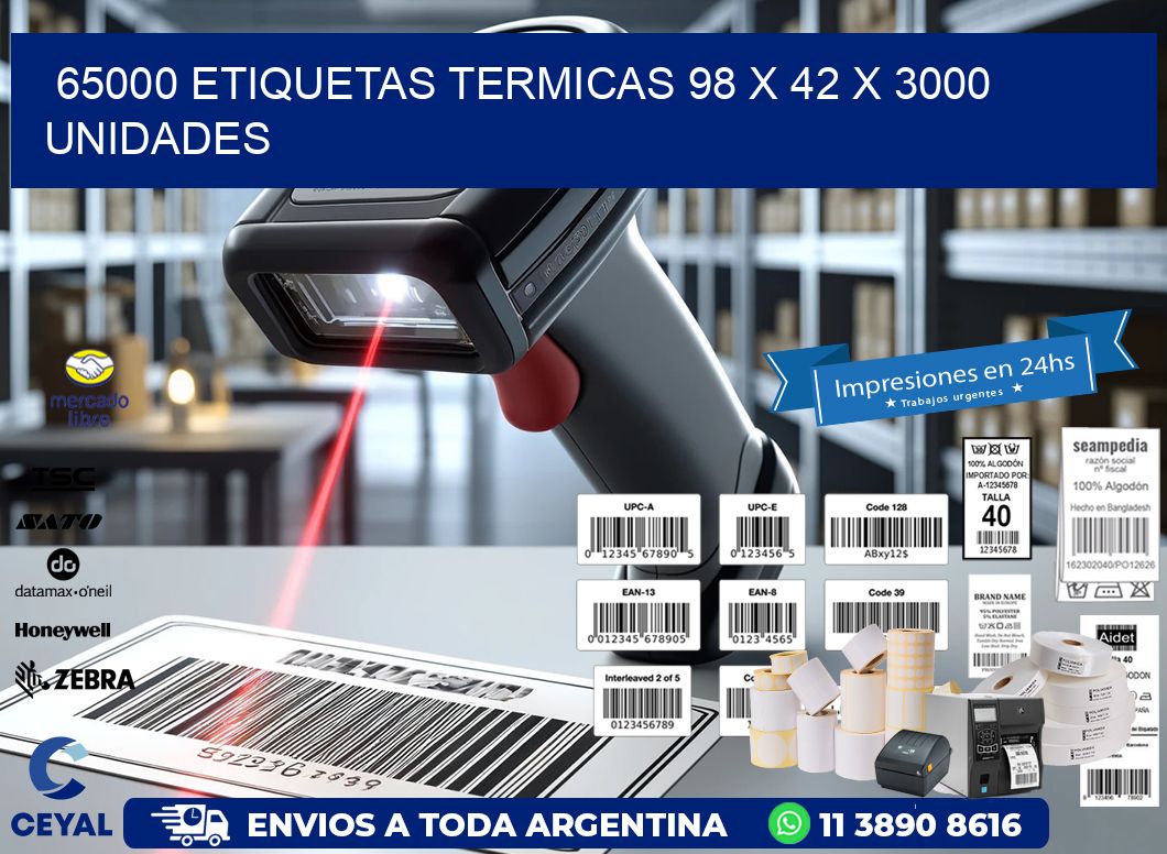 65000 ETIQUETAS TERMICAS 98 x 42 X 3000 UNIDADES