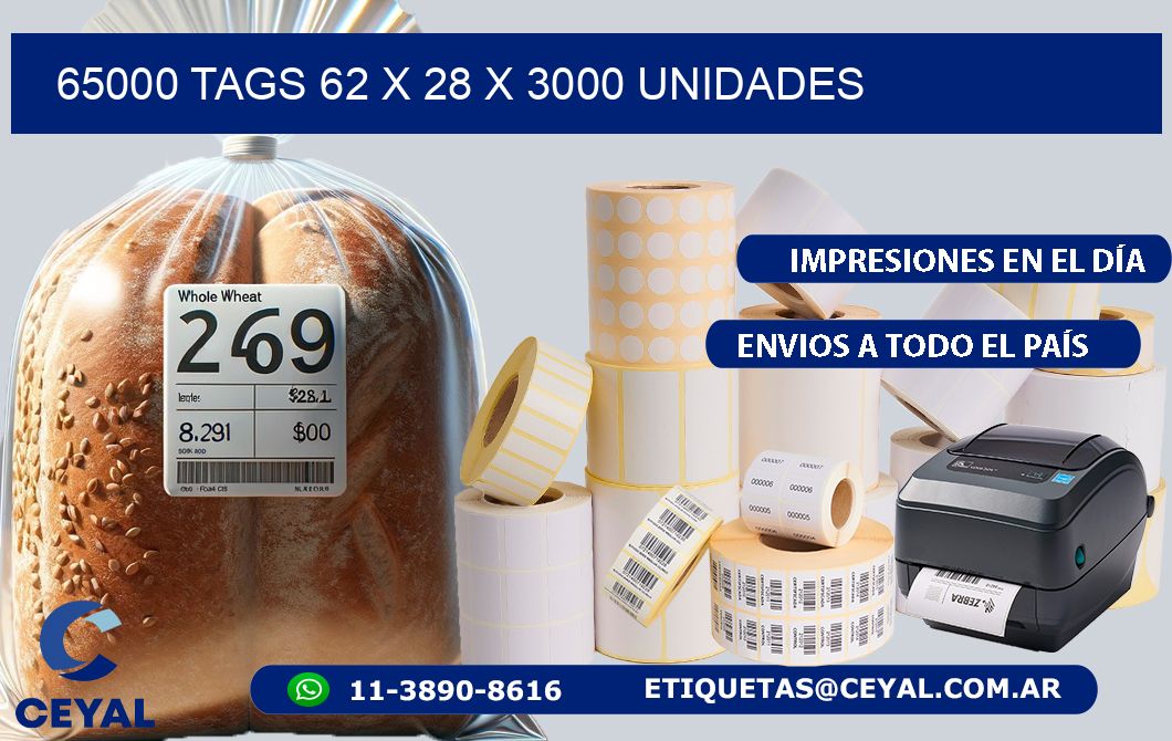 65000 TAGS 62 x 28 X 3000 UNIDADES