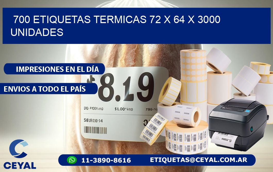 700 ETIQUETAS TERMICAS 72 x 64 X 3000 UNIDADES