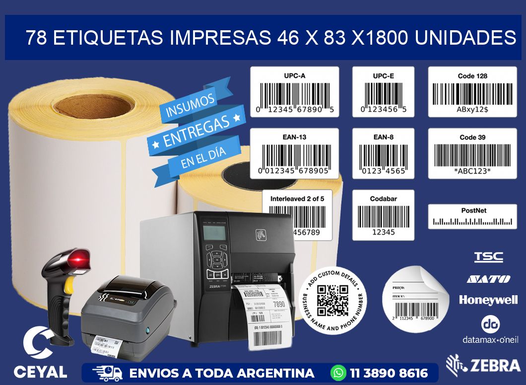 78 ETIQUETAS IMPRESAS 46 x 83 X1800 UNIDADES