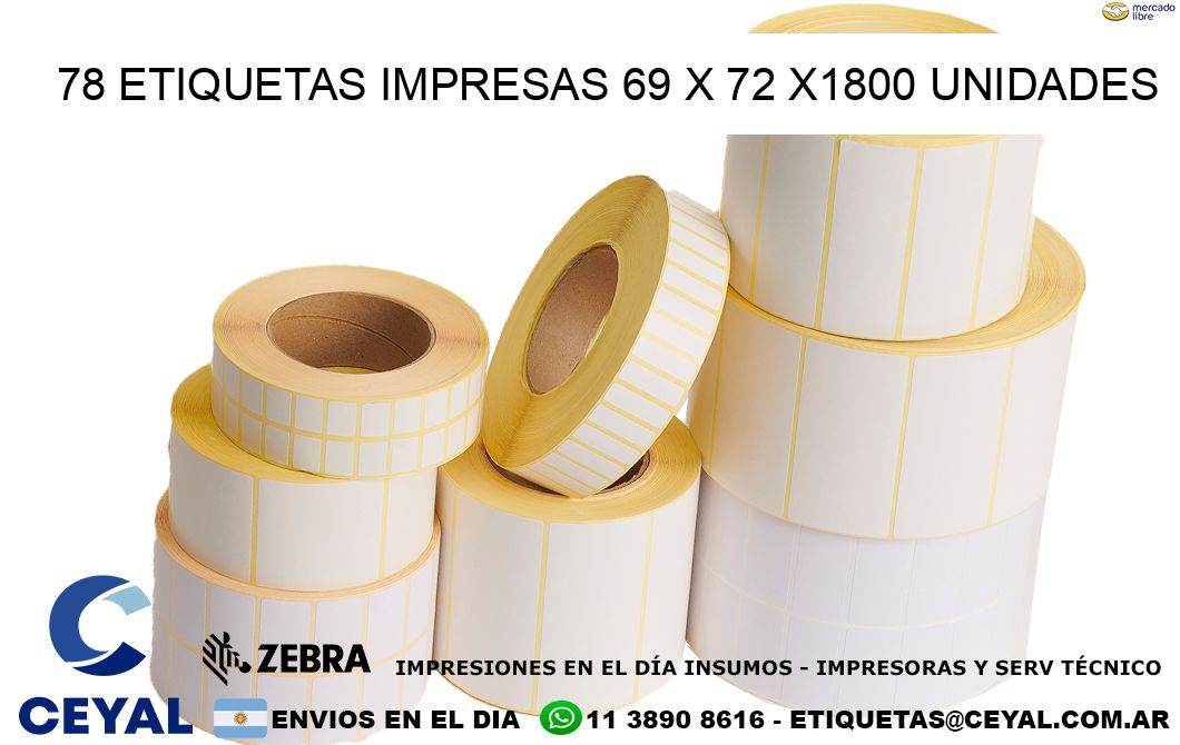 78 ETIQUETAS IMPRESAS 69 x 72 X1800 UNIDADES