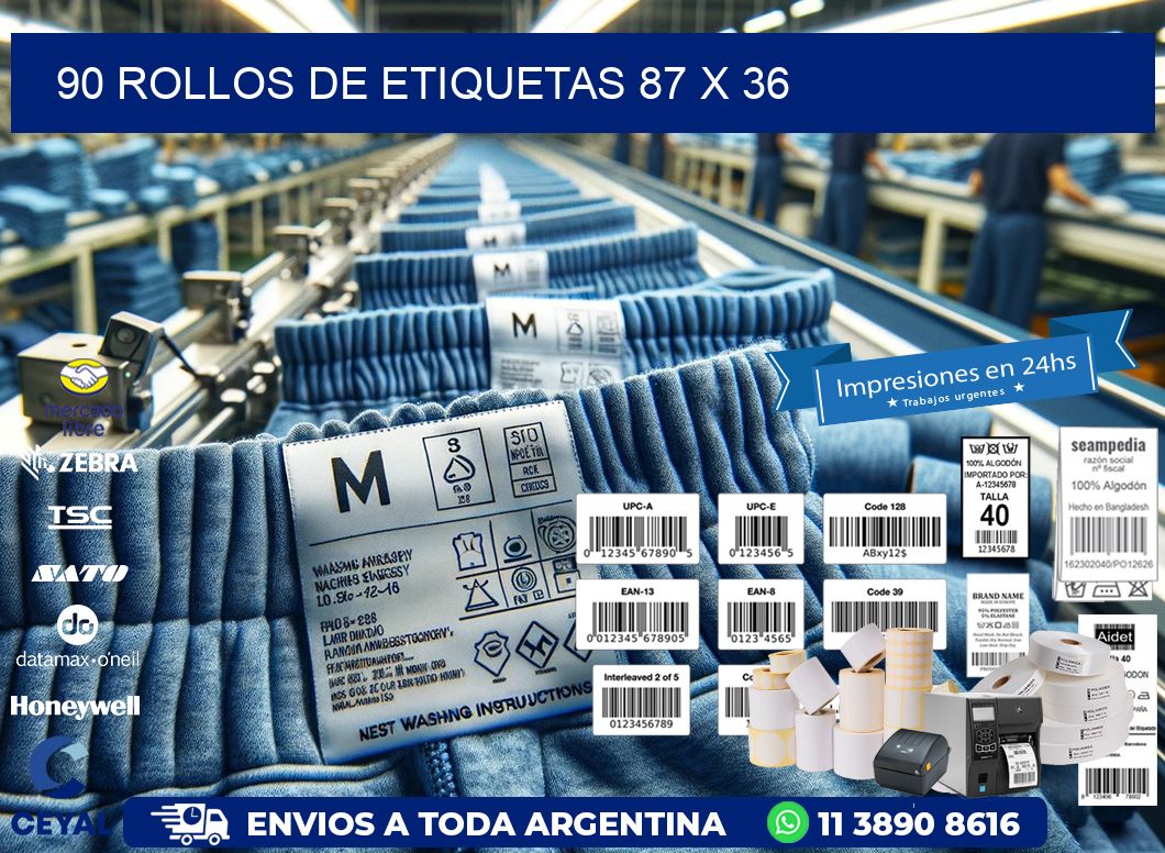 90 ROLLOS DE ETIQUETAS 87 x 36