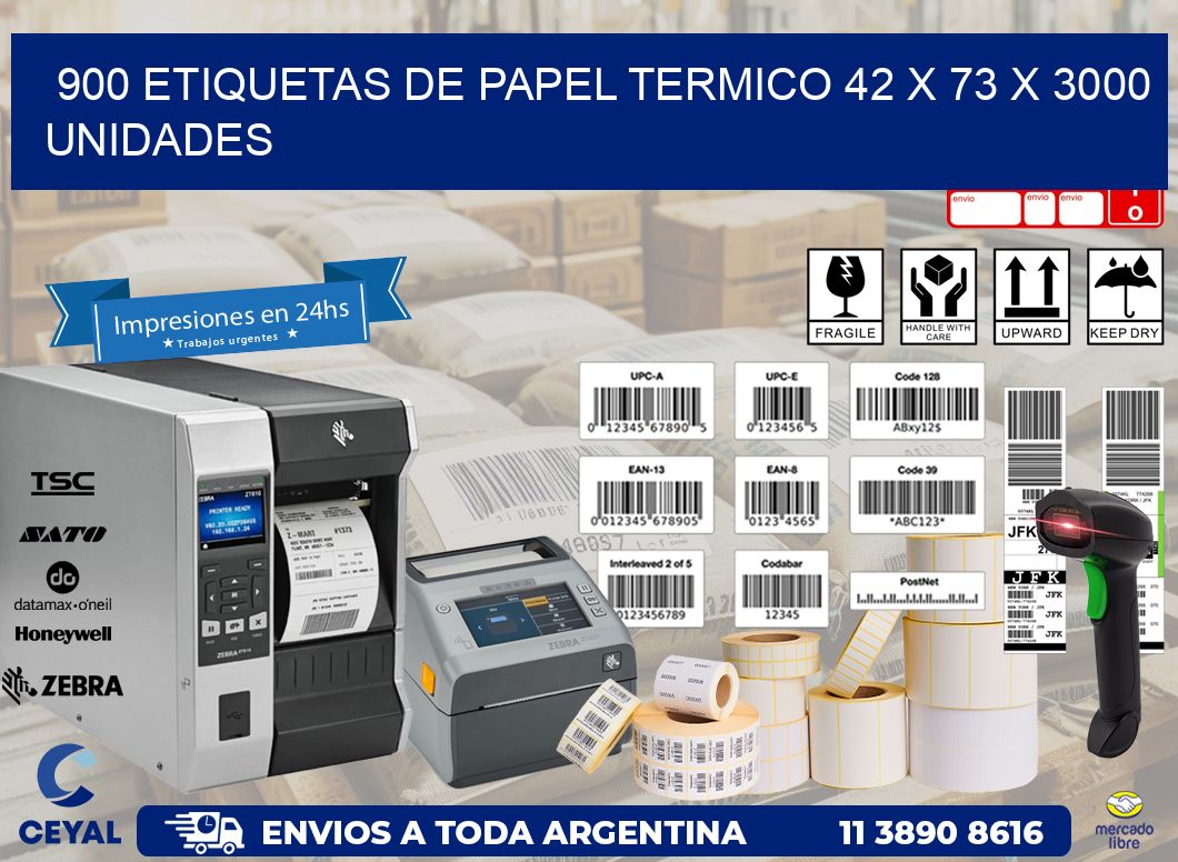 900 ETIQUETAS DE PAPEL TERMICO 42 x 73 X 3000 UNIDADES