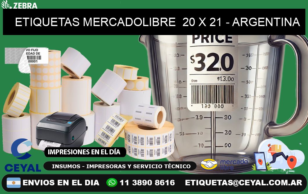 ETIQUETAS MERCADOLIBRE  20 x 21 - ARGENTINA