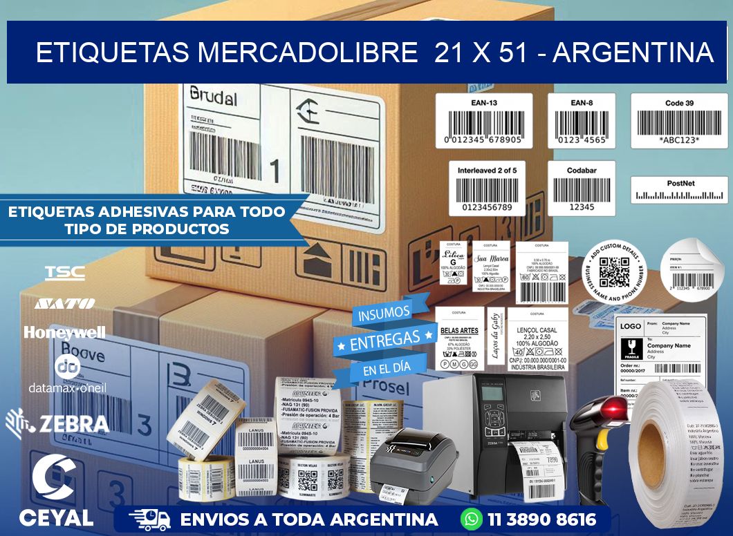 ETIQUETAS MERCADOLIBRE  21 x 51 - ARGENTINA