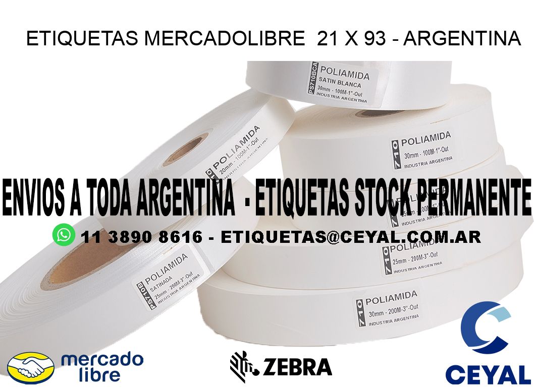 ETIQUETAS MERCADOLIBRE  21 x 93 - ARGENTINA