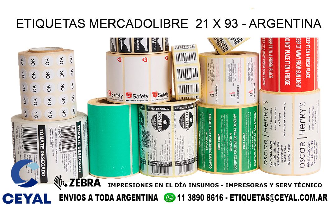 ETIQUETAS MERCADOLIBRE  21 x 93 - ARGENTINA