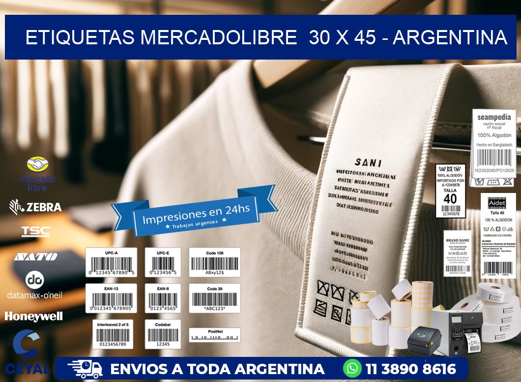 ETIQUETAS MERCADOLIBRE  30 x 45 - ARGENTINA