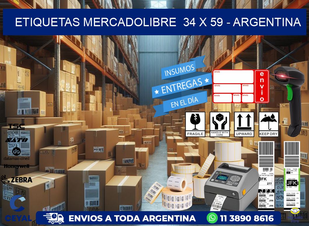 ETIQUETAS MERCADOLIBRE  34 x 59 - ARGENTINA