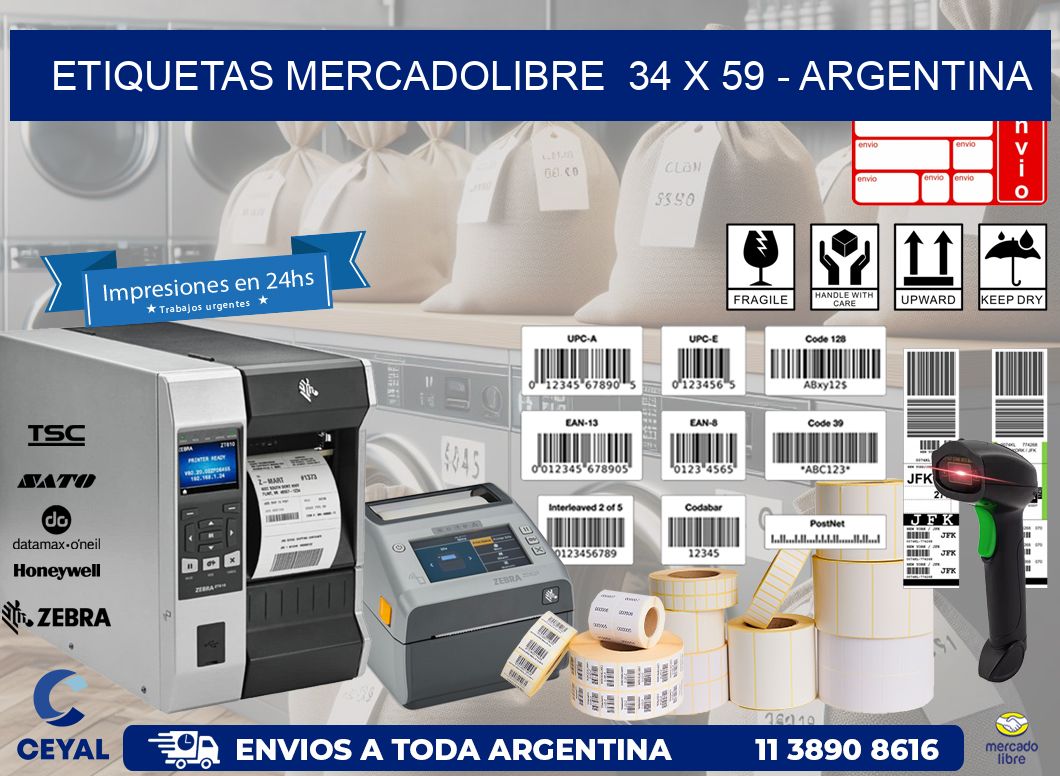 ETIQUETAS MERCADOLIBRE  34 x 59 - ARGENTINA