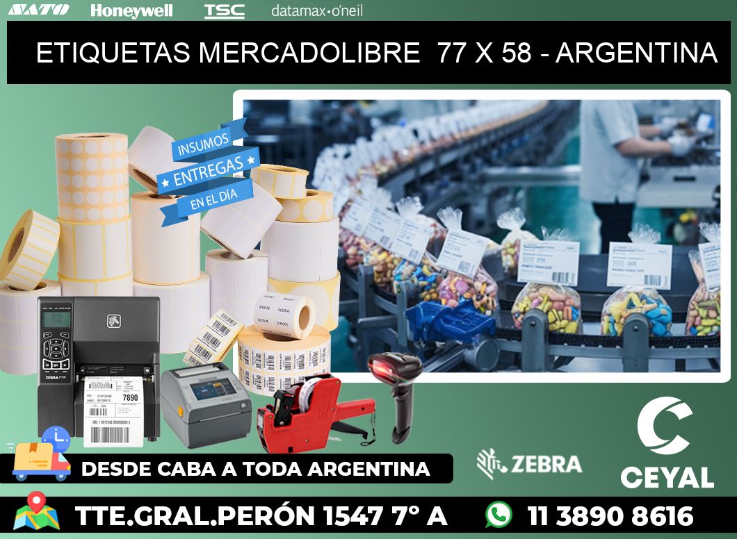 ETIQUETAS MERCADOLIBRE  77 x 58 - ARGENTINA