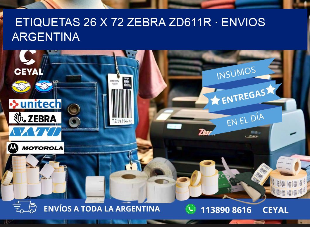 ETIQUETAS 26 x 72 ZEBRA ZD611R · ENVIOS ARGENTINA