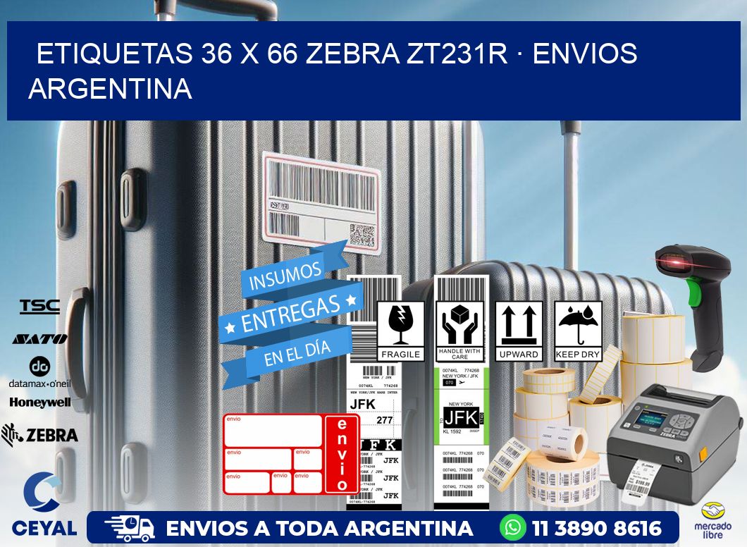 ETIQUETAS 36 x 66 ZEBRA ZT231R · ENVIOS ARGENTINA