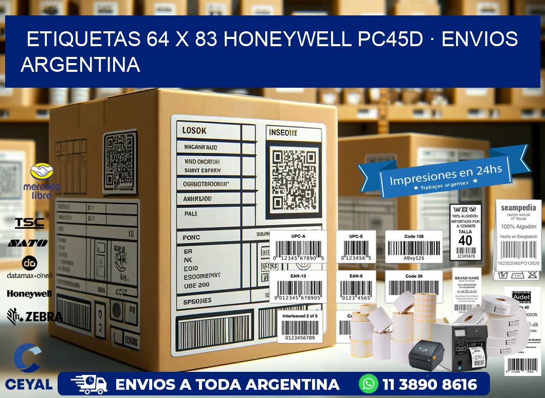 ETIQUETAS 64 x 83 HONEYWELL PC45D · ENVIOS ARGENTINA