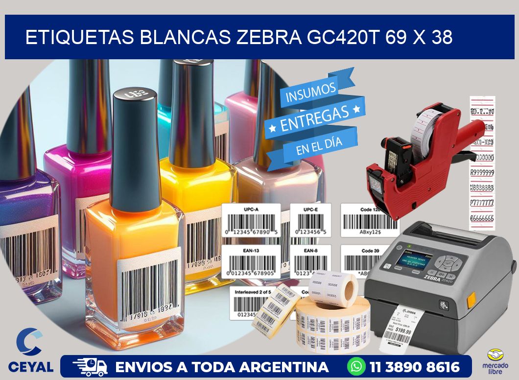 ETIQUETAS BLANCAS ZEBRA GC420T 69 x 38