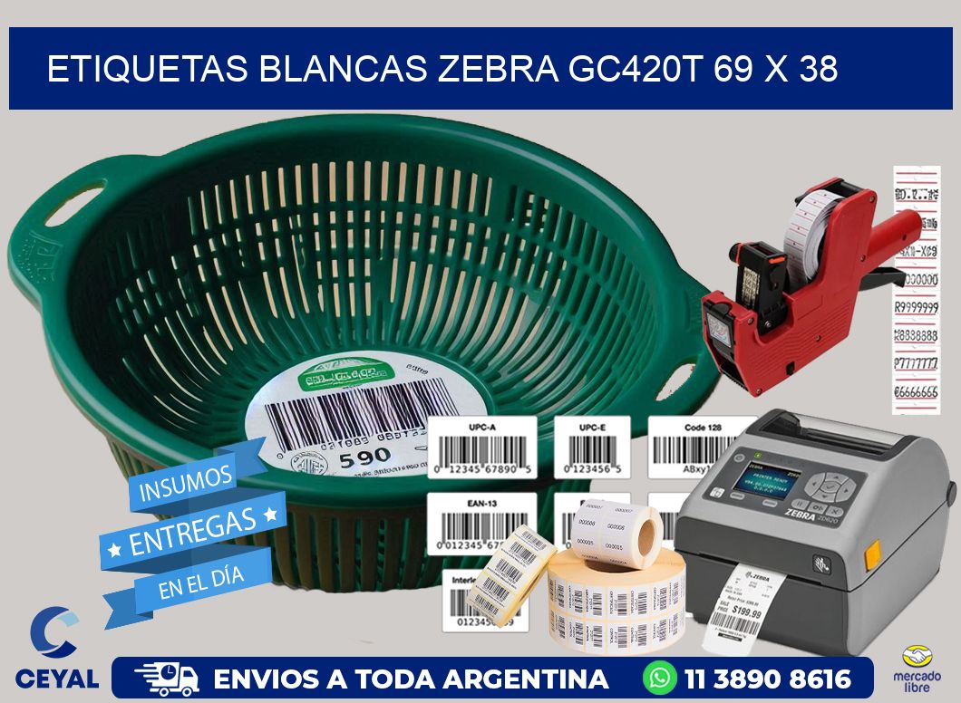 ETIQUETAS BLANCAS ZEBRA GC420T 69 x 38
