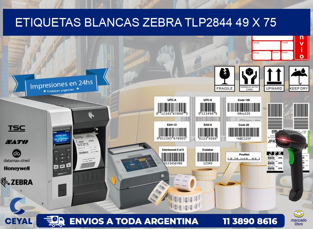 ETIQUETAS BLANCAS ZEBRA TLP2844 49 x 75
