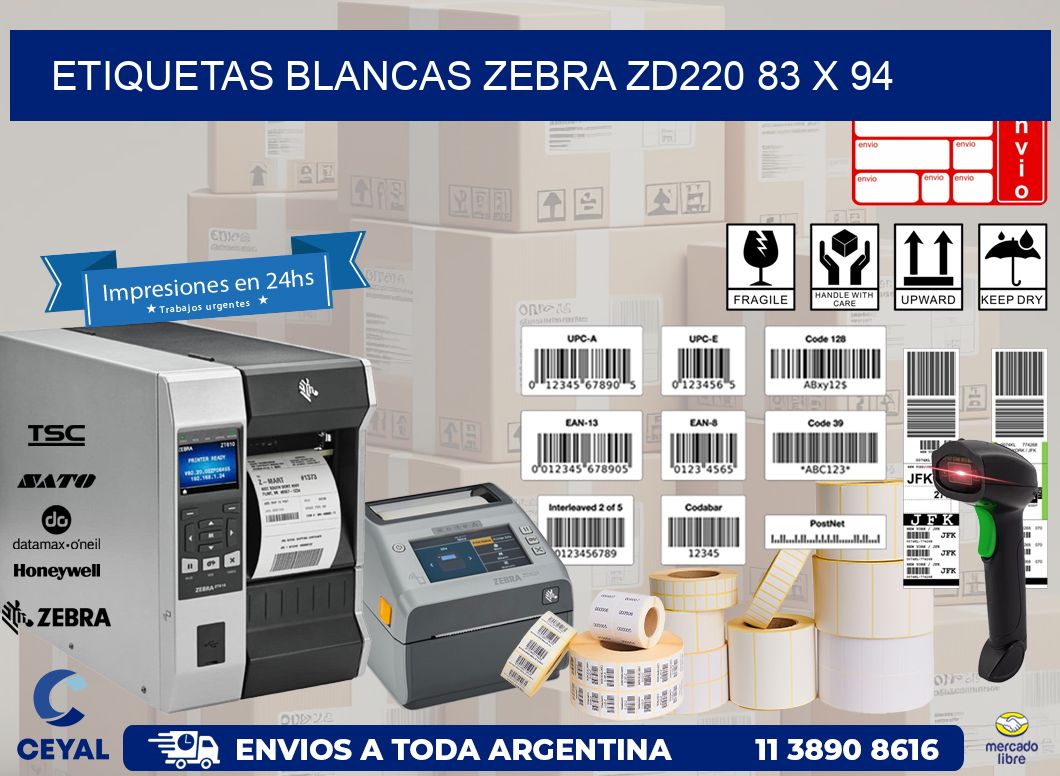 ETIQUETAS BLANCAS ZEBRA ZD220 83 x 94