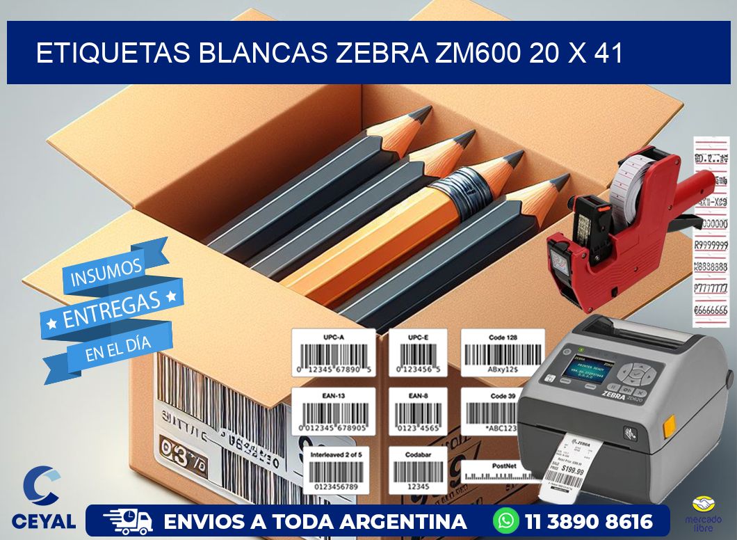 ETIQUETAS BLANCAS ZEBRA ZM600 20 x 41