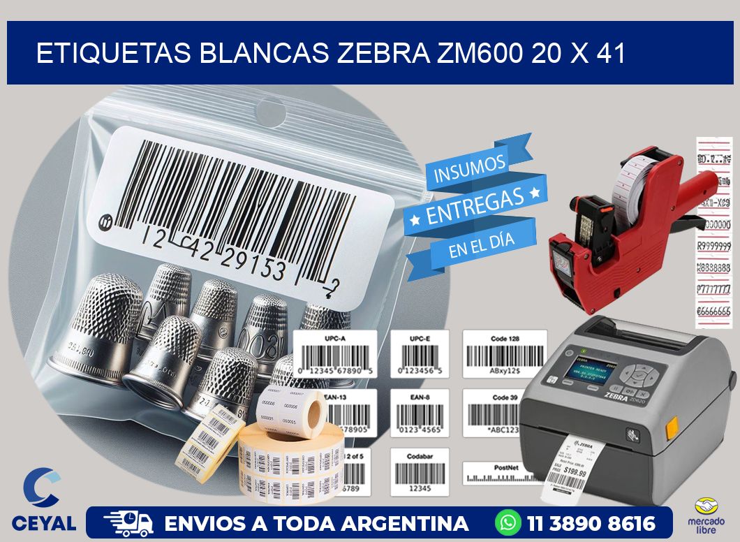 ETIQUETAS BLANCAS ZEBRA ZM600 20 x 41