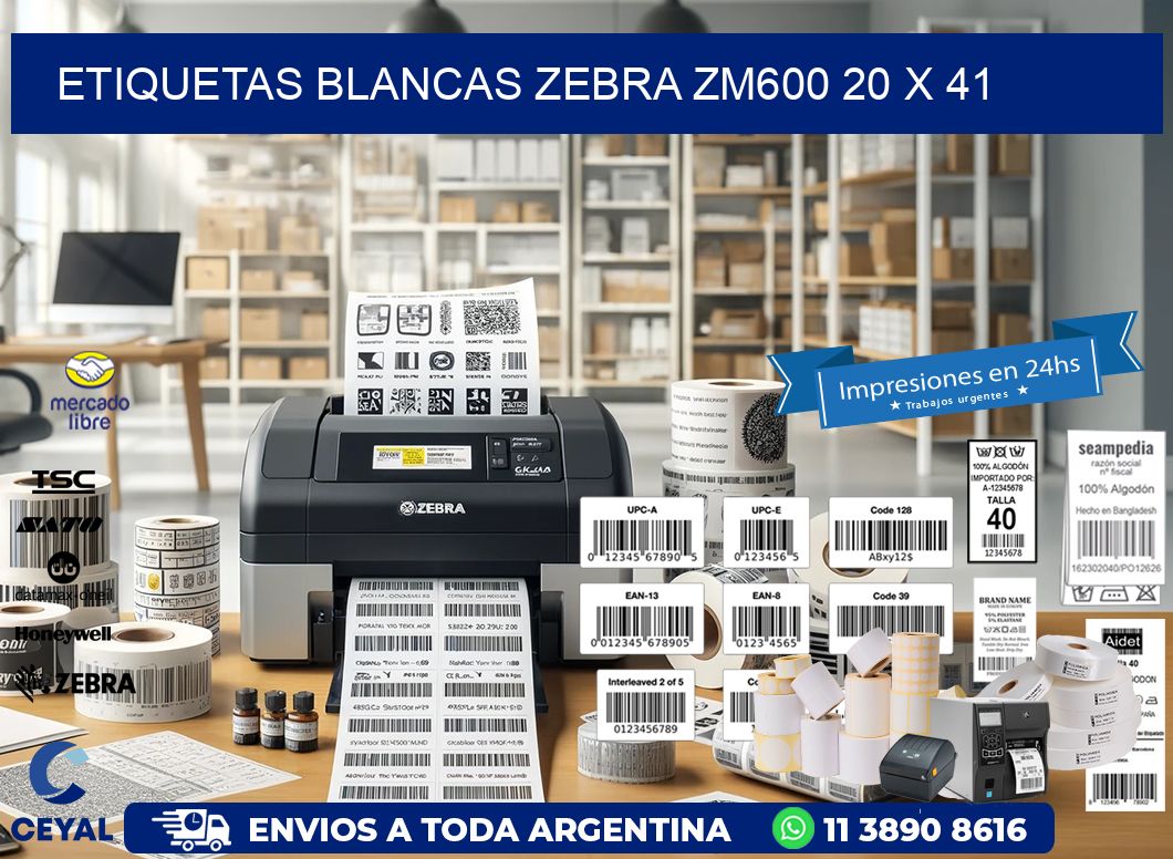 ETIQUETAS BLANCAS ZEBRA ZM600 20 x 41