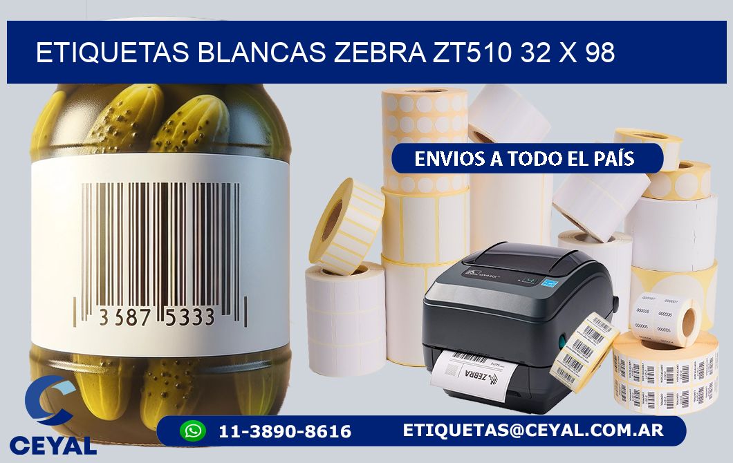 ETIQUETAS BLANCAS ZEBRA ZT510 32 x 98