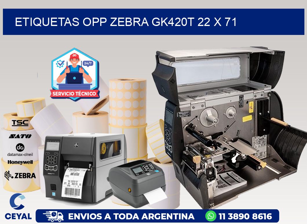 ETIQUETAS OPP ZEBRA GK420T 22 x 71