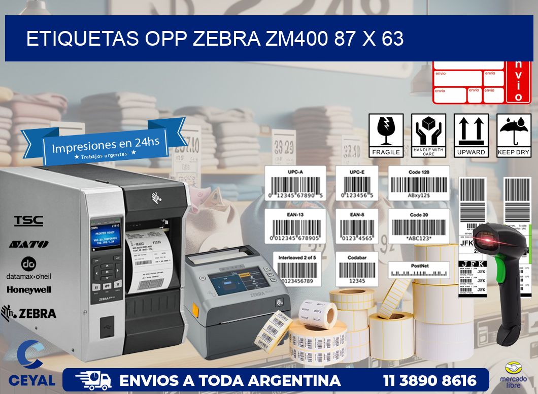 ETIQUETAS OPP ZEBRA ZM400 87 x 63