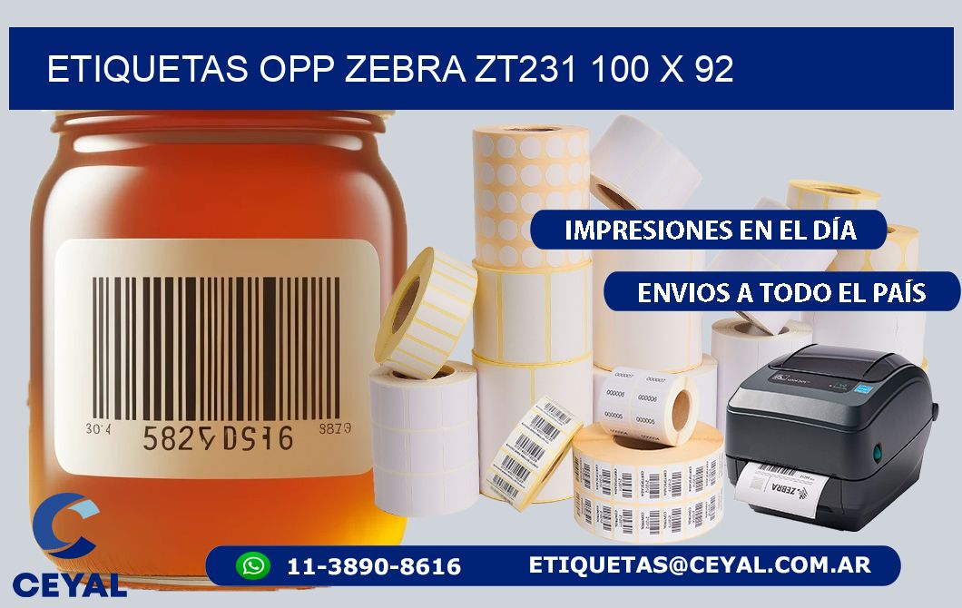 ETIQUETAS OPP ZEBRA ZT231 100 x 92