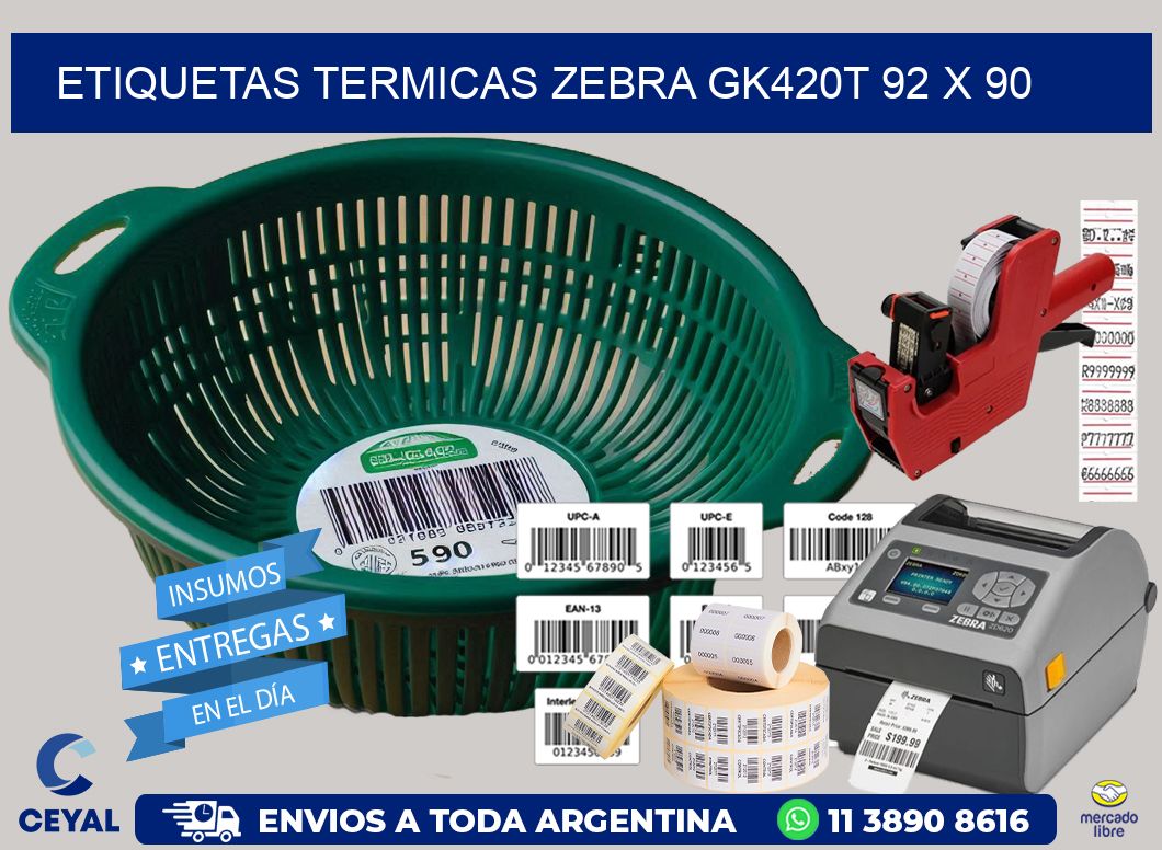 ETIQUETAS TERMICAS ZEBRA GK420T 92 x 90