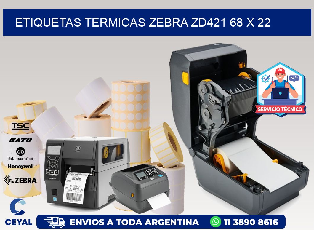 ETIQUETAS TERMICAS ZEBRA ZD421 68 x 22