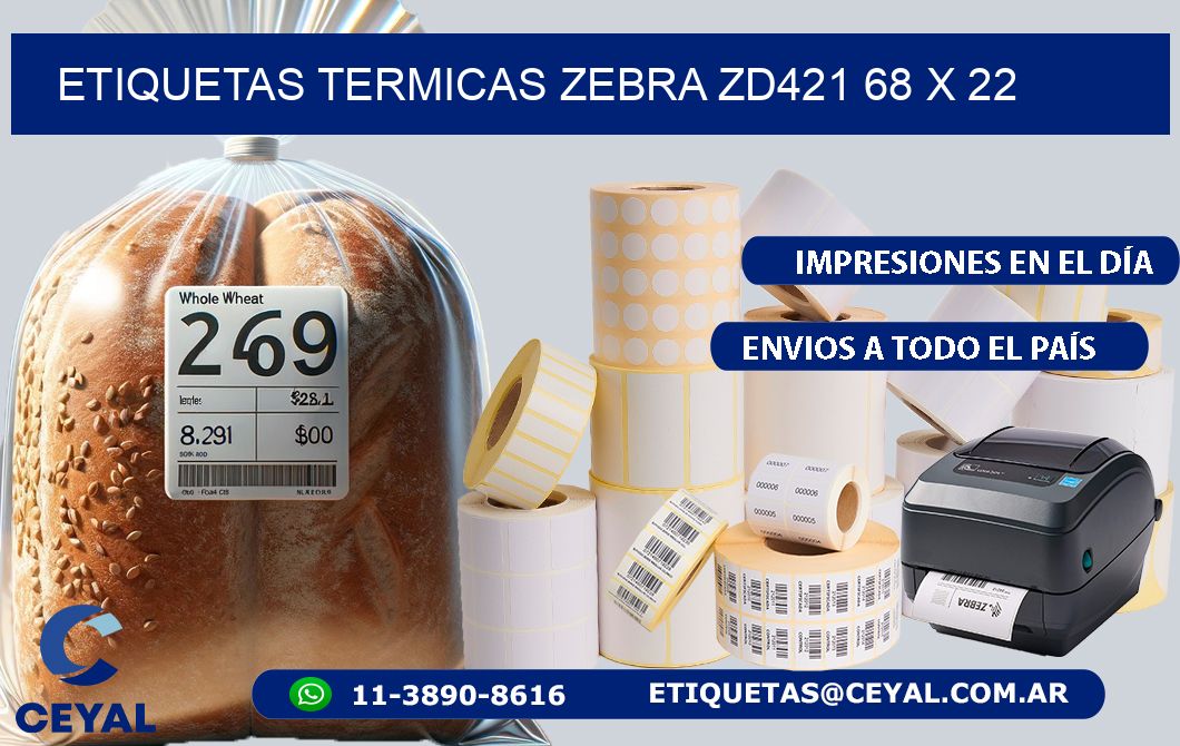 ETIQUETAS TERMICAS ZEBRA ZD421 68 x 22