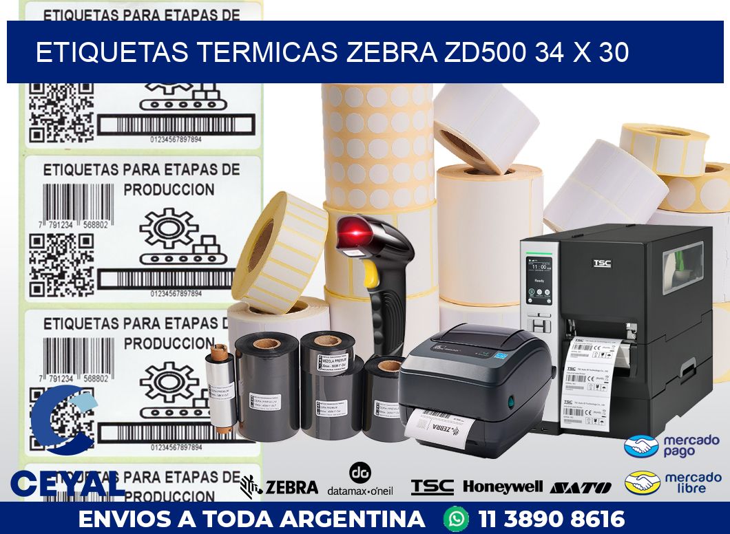 ETIQUETAS TERMICAS ZEBRA ZD500 34 x 30