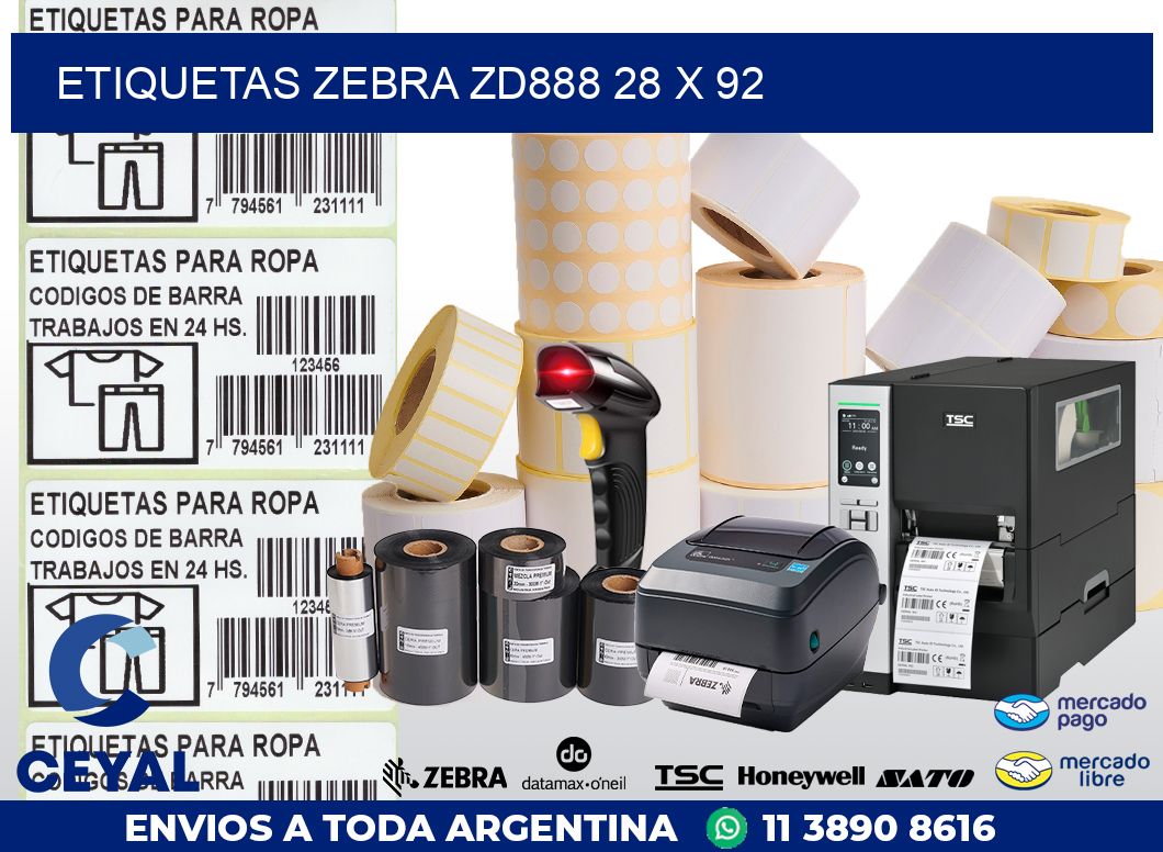 ETIQUETAS Zebra ZD888 28 x 92