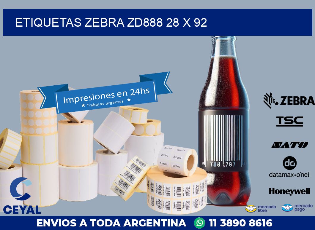 ETIQUETAS Zebra ZD888 28 x 92