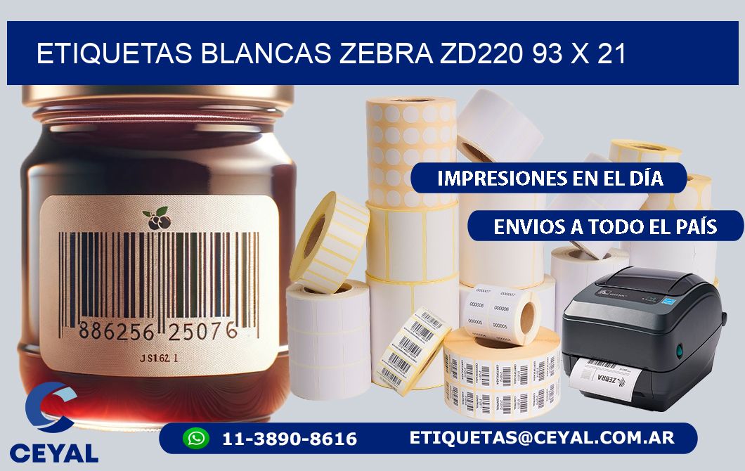 ETIQUETAS BLANCAS ZEBRA ZD220 93 x 21