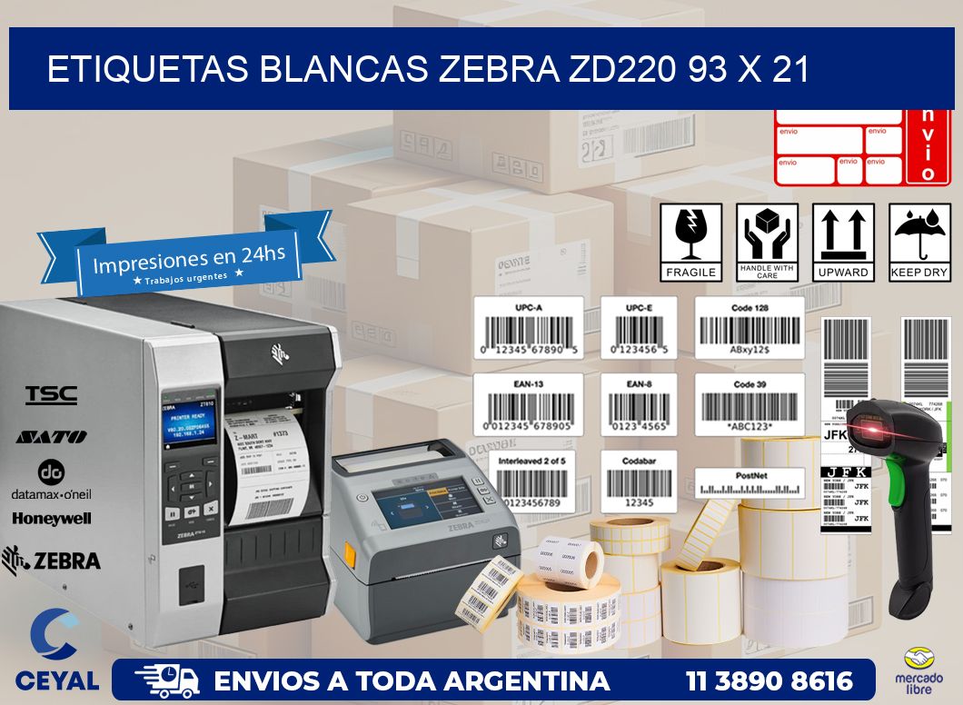 ETIQUETAS BLANCAS ZEBRA ZD220 93 x 21