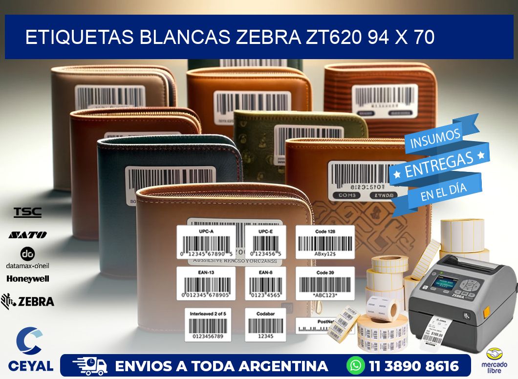 ETIQUETAS BLANCAS ZEBRA ZT620 94 x 70