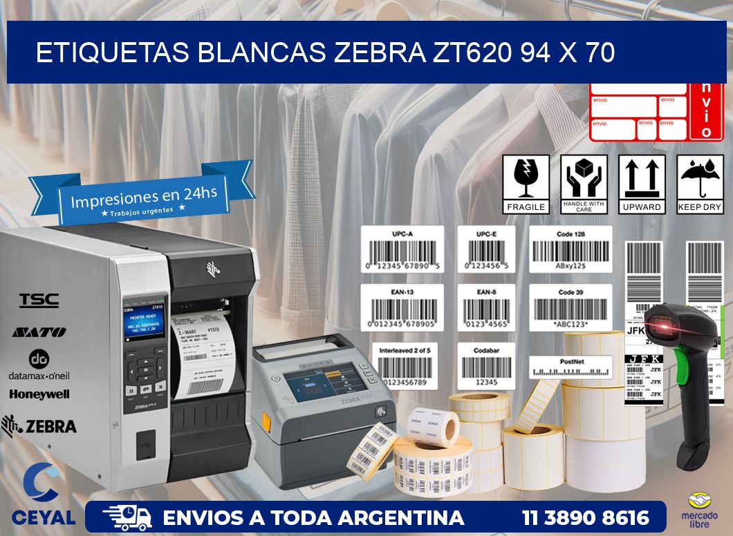 ETIQUETAS BLANCAS ZEBRA ZT620 94 x 70