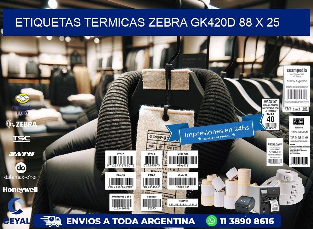 ETIQUETAS TERMICAS ZEBRA GK420D 88 x 25