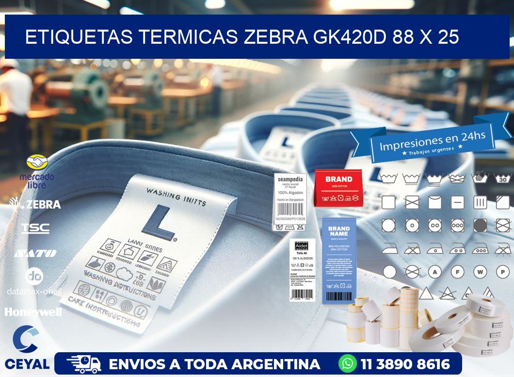 ETIQUETAS TERMICAS ZEBRA GK420D 88 x 25