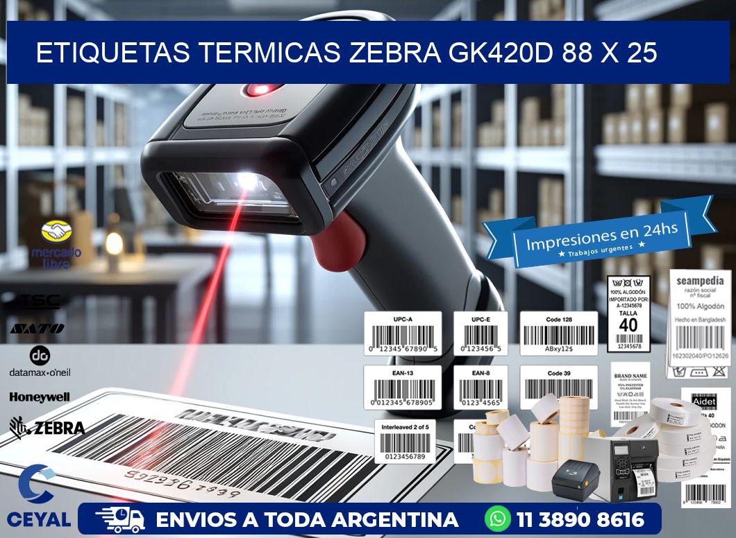 ETIQUETAS TERMICAS ZEBRA GK420D 88 x 25