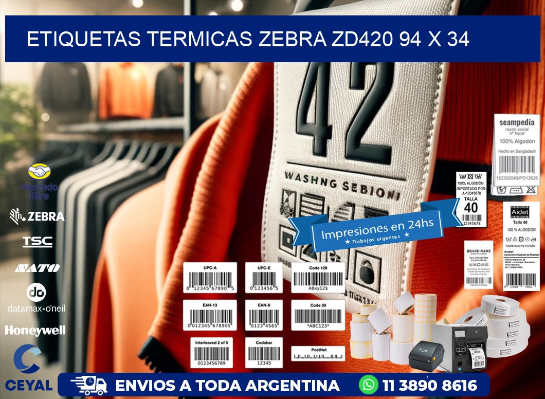 ETIQUETAS TERMICAS ZEBRA ZD420 94 x 34